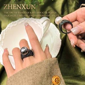Anillo de Diamantes de Lujo Vintage de la Marca ZHENXUN, Base de Cobre con Baño de Oro Negro, Diseño Personalizado, Venta al por Mayor - Product Image 1