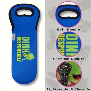 Bolsa de Vino Personalizada Pickleball ThemeDink Now Wine Later, Fabricada en Neopreno Verde y Rosa - Product Image 3