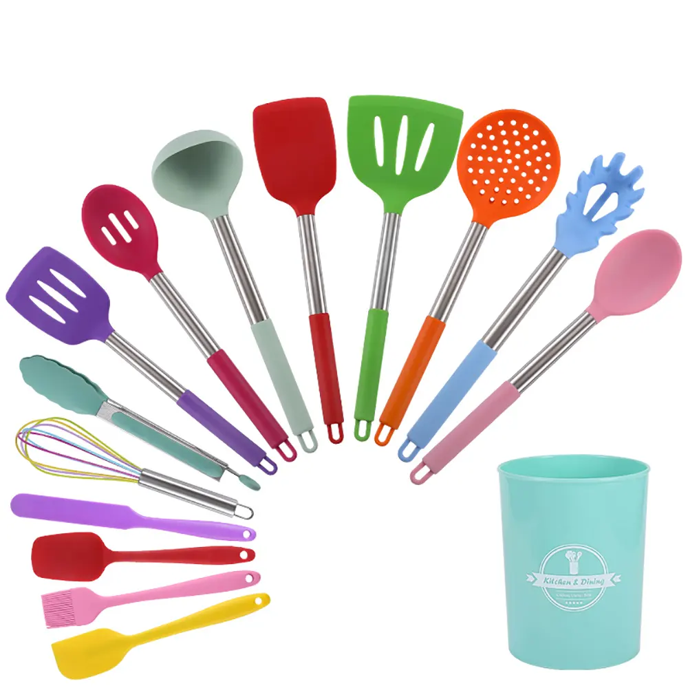 14 PC Silicone Cooking Baking Kitchen Utensil Set BFJM212 for Nonstick Cookware Spatula Spoon Whisk