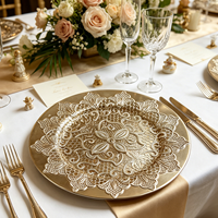 Assiettes de présentation modernes en plastique PP durable, dorées électrolytiquement, à motif floral ajouré, pour hôtels et décoration de fruits lors de réceptions