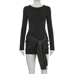 Mini <span class=keywords><strong>abito</strong></span> Sexy <span class=keywords><strong>in</strong></span> <span class=keywords><strong>pelle</strong></span> Patchwork 2025 nuovo autunno inverno moda elegante a maniche lunghe abiti da festa Club - Product Image 5