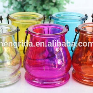 Vaso lanterna in vetro colorato prezzo di fabbrica diretto con manico in metallo per decorazione domestica/portacandele lanterna in vetro - Product Image 3