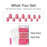 Faux ongles rose framboise 24 pièces, vente chaude, pointes d'ongles pour filles, couverture complète, matériau ABS souple, design confortable, fabrication