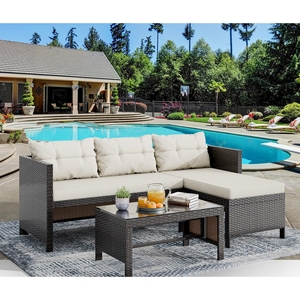 Moderne 3 <span class=keywords><strong>PCS</strong></span> <span class=keywords><strong>Outdoor</strong></span> Garten <span class=keywords><strong>Rattan</strong></span> Möbel <span class=keywords><strong>Sofa</strong></span> <span class=keywords><strong>Set</strong></span> Wicker Tisch Stuhl <span class=keywords><strong>Set</strong></span> für Courtyard Apartment Farm house - Product Image 2