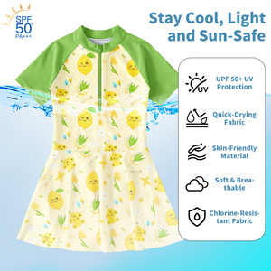 Traje de Baño de Manga Corta para Niñas, Protección UV UPF 50+, Estampado de Mariposas, Traje de Baño de Una Pieza para Niños, Playa y <span class=keywords><strong>Piscina</strong></span> - Product Image 2
