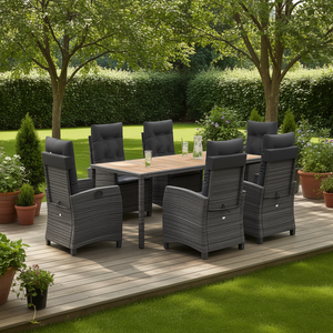 Conjunto de Comedor de Jardín para 6 Personas, Muebles de Ratán para Exteriores Resistentes a la Intemperie, Diseño Contemporáneo, Mesa de Madera Maciza - Product Image 2