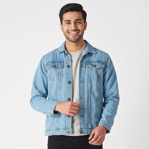 New Winter Fashion Solid Blue Men's Casual Denim Jacket in <b>Large</b> Size 100% Cotton Stand Collar Personality Touch <b>Canvas</b> Fabric - Product Image 1