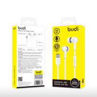 Écouteurs intra-auriculaires filaires stéréo Budi Trendy avec connecteur Type C, câble plat, micro intégré pour téléphone portable