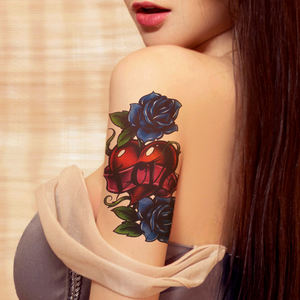 Pegatina de tatuaje temporal de manga de brazo completo de flor estampada grande personalizada más nueva, arte corporal de papel impermeable para aplicación en el pecho - Product Image 2