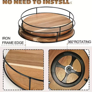 Wooden Kitchen <b>Spice</b> <b>Rack</b> 22.8cm Round <b>Rotatable</b> Desktop Organizer Storage Tray - Product Image 2