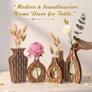 <b>Unique</b> Wooden <b>Vase</b> With Geometric Laser Cut Design Modern Home Decor For Living Room Indoor Tabletop Display - Product Image 3