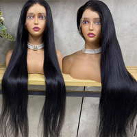 Perruque frontale HD en dentelle de cheveux indiens bruts, 40 pouces, bouclée, lisse comme de la soie, perruque complète en dentelle, cheveux humains vierges, densité 180, 13x6, pour femmes noires