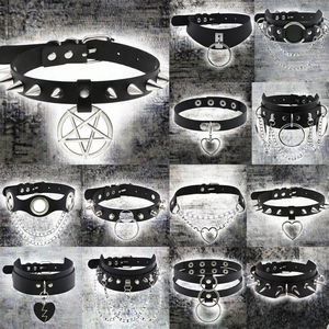 Nuevo estilo Harajuku chica suave cuero <span class=keywords><strong>Collar</strong></span> correa para el cuello estrella de cinco puntas colgante <span class=keywords><strong>Spike</strong></span> remache aleación temperamento principal cuello - Product Image 3