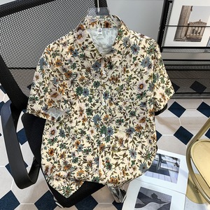Soutien personnalisation d'un article <span class=keywords><strong>Chemise</strong></span> à manches courtes d'été à la mode décontractée pour hommes <span class=keywords><strong>Chemise</strong></span> de couple à imprimé floral tendance et cool - Product Image 3