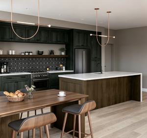 Juego de Muebles de Cocina Modernos en Negro Estilo Shaker con Isla de Cuarzo Blanco y Refrigerador Integrado para Remodelación del Hogar - Product Image 3