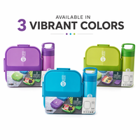 Boîte à lunch bento pour enfants, 3 compartiments, micro-ondable, anti-fuite, sans BPA, en plastique, avec gourde portable