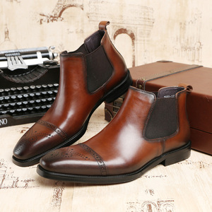 <span class=keywords><strong>Botas</strong></span> <span class=keywords><strong>de</strong></span> cuero genuino <span class=keywords><strong>de</strong></span> caña alta para <span class=keywords><strong>hombre</strong></span>, estilo británico, con punta y grabados, formales <span class=keywords><strong>de</strong></span> negocios, novedad 2026 - Product Image 1