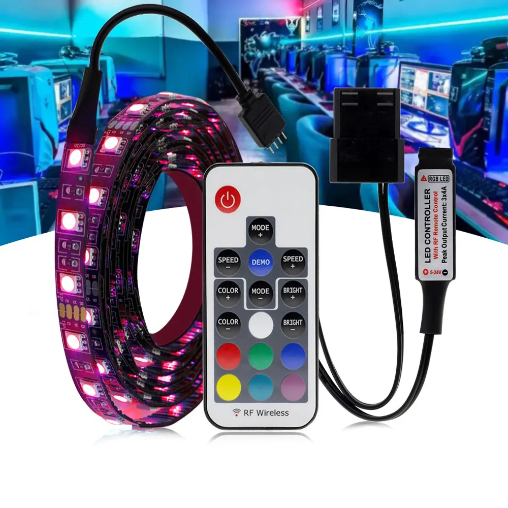 RGB LED Strip Light 5050 12V RGB Ribbon 0.5m 1m 2m Background Light Flexible LED Tape with Sata Interface for PC Computer Case