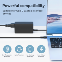 Adaptador de Corriente CA para Portátil de 65W PD Tipo-C, Múltiples Voltajes de Salida, Cable USB-C Integrado, Cargador de Escritorio para Portátil
