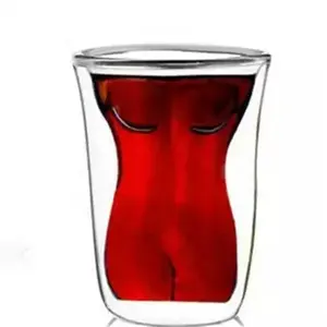 Venta caliente doble pared dama/mujer/cuerpo de mujer de vidrio de vino