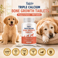 Complément Triple Calcium pour Chiens – Comprimés de Soutien à la Croissance Osseuse 500mg Vitamine D3 – Chiots et Animaux Âgés – 100 Comprimés – Vente en Gros