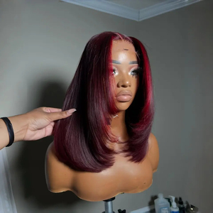 Peluca Roja/99j de Cabello Humano Remy Brasileño Decolorado, Peluca Bob Corta Lisa 13x4 Barata, Peluca con Cierre de Cabello 100% Humano Pre-Arrancada - Product Image 4