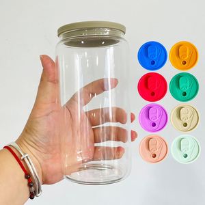 Tasses à café en verre cristallin dépoli, étanches, vierges pour sublimation, à double paroi, écologiques, 16 oz, avec couvercles pour canettes de bière et pailles transparentes - Product Image 4