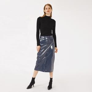 <span class=keywords><strong>Jupe</strong></span> <span class=keywords><strong>crayon</strong></span> <span class=keywords><strong>longue</strong></span> en similicuir bleu à taille haute et fente pour femme élégante - Product Image 4