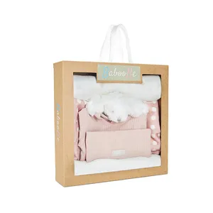 定制印花标志豪华小粉色衣毯玩具儿童环保服装包装纸婴儿礼品盒带窗
