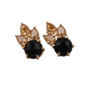 Style classique Tanzanite Blanc Agate Prong Set Boucles D'oreilles À La Main Multi-Gemstone Plaqué Or Bijoux En Gros - Product Image 4