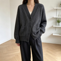 2026 Manteau cardigan coréen en maille duveteuse pour femme, coupe ample, en crochet, uni, en mohair