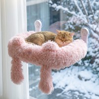 Hamac de luxe pour chat en verre à ventouse, style Toscane, en peluche longue et chaude, pliable, avec logo personnalisé, lit idéal pour chaton Yongbao