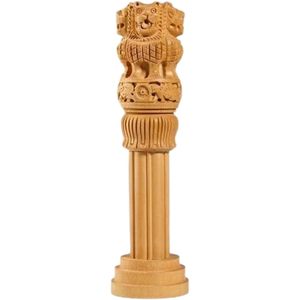 PARIJAT HANDICRAFT Emblème décoratif en bois Ashoka Stambh Inde Ashok Chakra Pilier Memento Sculpture pour bureau à domicile - Product Image 1
