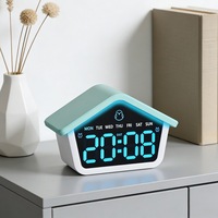 Einfacher, hausförmiger digitaler Wecker aus Kunststoff, geräuschlos, multifunktional, mit Nachtlicht, Thermometer, externer Stromversorgung, minimalistisch