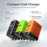 Chargeur rapide GaN en gros avec câbles rétractables doubles et interface Type C, adaptateur de voyage pliable pour iPhones