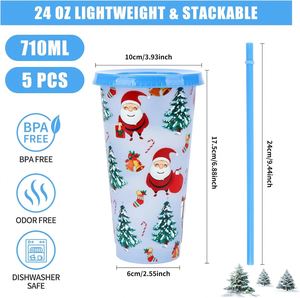 Christmas Theme 24oz Sublimation Custom Travel <b>Coffee</b> Mug Printed Logo Pattern Straw Tumbler Reusable Cold Drinks - Product Image 2