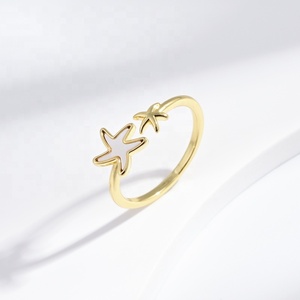 wholesale plata 925 sterling <b>silver</b> Cute Gold Plated <b>ring</b> stone flower star summer shell open simple <b>Adjustable</b> <b>Rings</b> for girls - Product Image 4