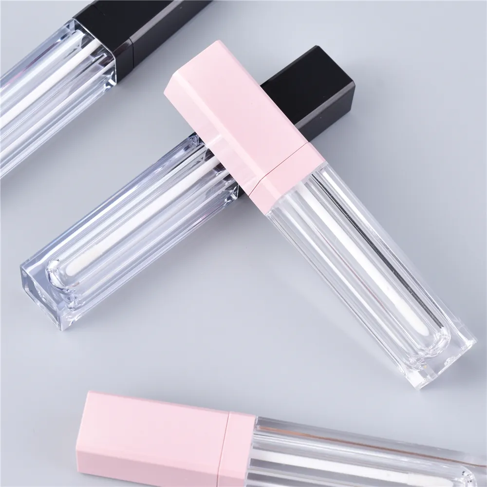 8ml Square Empty Clear Lipgloss Tube W Pink Top