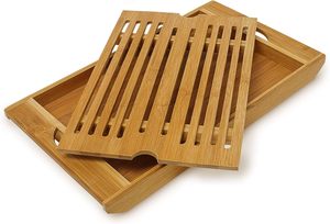 Tabla para cortar pan de bambú + Recolector de migas extraíble, Marrón - Product Image 3
