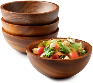 High quality acacia wood bowl salad bowl set different sizes of wood bowl set for restaurant kitchen equipment
