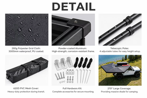 Toldo de 270 Grados para Camping, Retráctil, de Aluminio, Carcasa Rígida, Impermeable, para Exteriores, 4x4, para Auto - Product Image 3