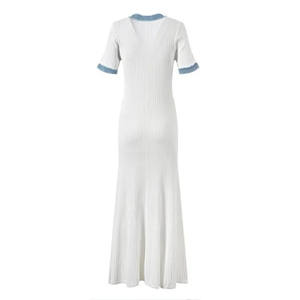 <span class=keywords><strong>Abito</strong></span> a Linea A di Qualità con Gonna Svasata, Elegante Stile Francese <span class=keywords><strong>in</strong></span> Denim, Manica Corta, Aderente, per Feste, <span class=keywords><strong>in</strong></span> <span class=keywords><strong>Maglia</strong></span> per Donne - Product Image 6