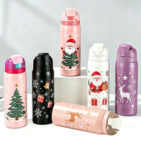 Bouteille d'eau isotherme avec poignée pour les fêtes de Noël, 16oz 24oz 32oz, en acier inoxydable 304, thermos sous vide anti-fuite, logo personnalisé