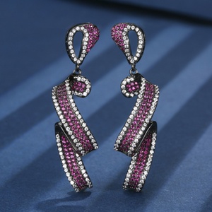 Wholesale Fashion Eco-friendly Copper Black Gold Plated Micro Pave Red Zircon Bow Pendant <b>Earrings</b> Ring Jewellery <b>Set</b> - Product Image 4