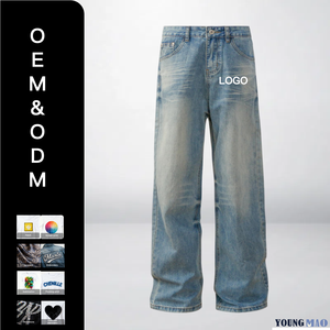 بنطلون جينز رجالي واسع الساق بتصميم عتيق عالي الجودة مخصص من الشركة المصنعة، موديل 2026 الأكثر مبيعًا، مريح وقابل للتنفس - Product Image 1