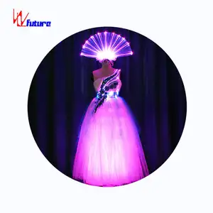 Hot sale stage dance wear costume women ballroom light up luminous wedding led fiber optic fabric dresses