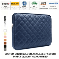 Housse de transport pour ordinateur portable en cuir bleu de luxe, housse d'ordinateur portable répulsive et protectrice, sac vertical matelassé carré, petite pochette
