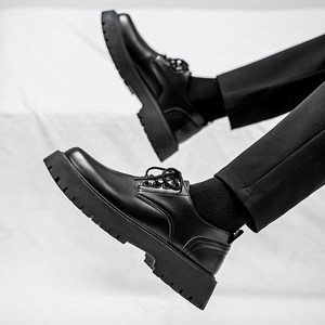 Scarpe da uomo in pelle 2026 Nuova Collezione Primavera Nere Stile Derby Britannico Business Casual con Lacci Suola Spessa Solida per Sposo Matrimonio Punta Larga - Product Image 5