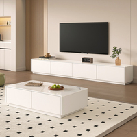 Ensemble de meuble TV et table basse blanc crème moderne de luxe avec rangement pour hôtel, salon, design durable de haute qualité