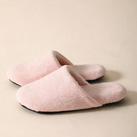Chaussons d'intérieur pour femmes en tissu éponge beige, à bout fermé, style mule, texture polaire douce, à talon ouvert, semelle noire, confortables